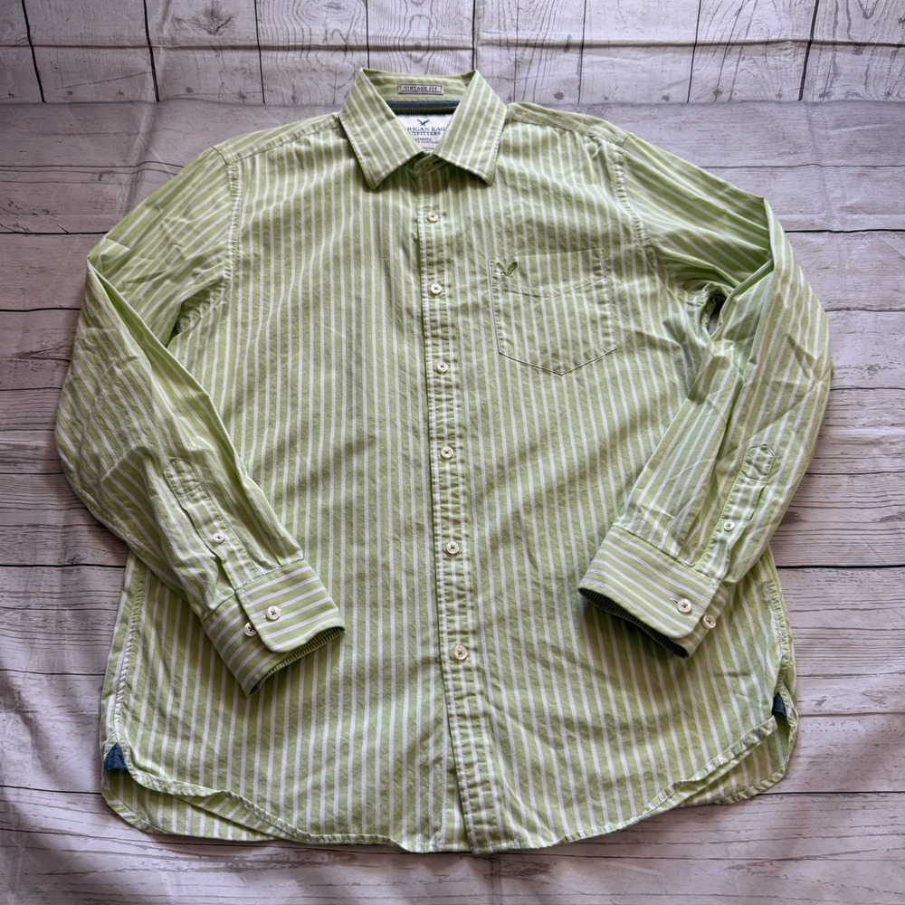American‎ Eagle Button Down Shirt  Vintage Fit Green Long Sleeve Men's Large L